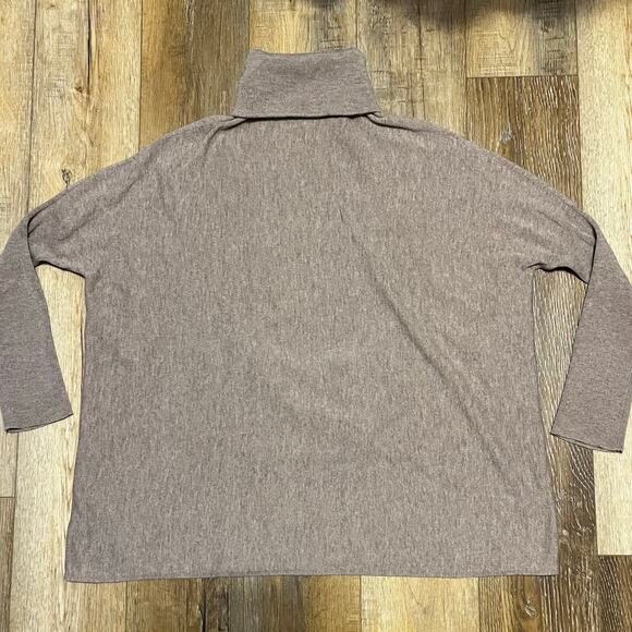 Garnet Hill Oversized Turtleneck Sweater Cashmere Merino Wool Walnut Pocket M - Picture 4 of 9